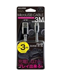 Allone PS4 Controller MicroUSB CABLE ALG-P4MU3K 3m Black Charge Adapter Power Supply For PS4 PS Vita PCH-2000 Japanese version