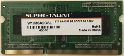 SUPER TALENT W133SA2GSL SODIMM DDR3L PC3L-10600 2GB Memory Small