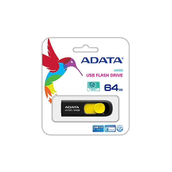 ADATA DashDrive UV128 AUV128-64G-RBY 64GB BLACK-YELLOW USB Flash Drive