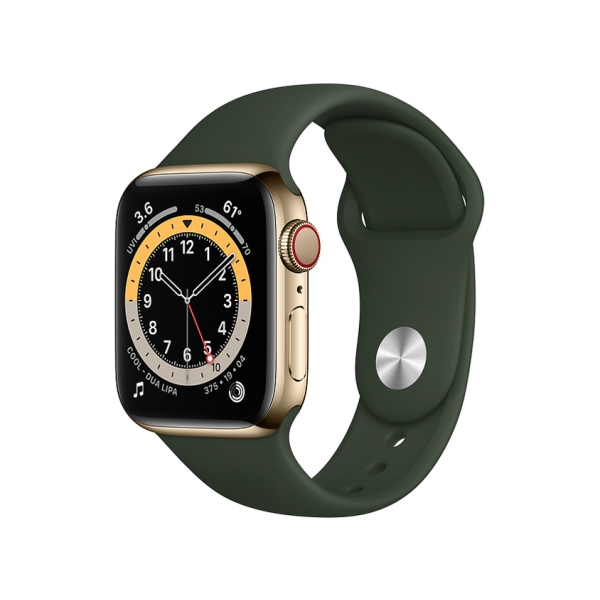 Apple Watch Series 6 GPS+Cellular Model 40mm M06V3J/A Gold Stainless Steel Case/Cyprus Green Sport Band Smart Watch