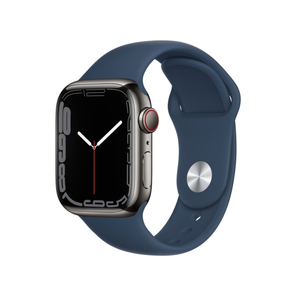 Apple Watch Series 7 GPS+Cellular Model 41mm MkJ13J/A Graphite Stainless Steel Case/Abyss Blue Sport Band Smart Watch