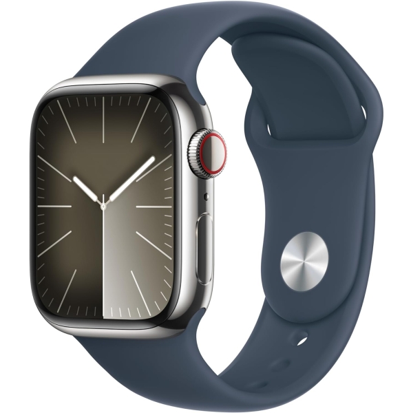 Apple Watch Series 9 GPS+Cellular Model 41mm MRJ23J/A Silver Stainless Steel Case/Storm Blue Sport Band S/M Smart Watch