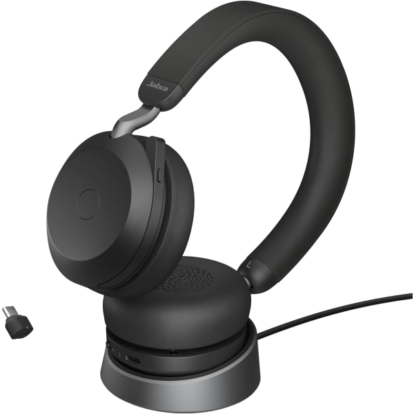 Black with the Jabra Evolve2 75 - USB-C MS Teams charge stands Headset