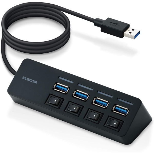 Elecom U3H-S418BBK/EC Black USB Hub