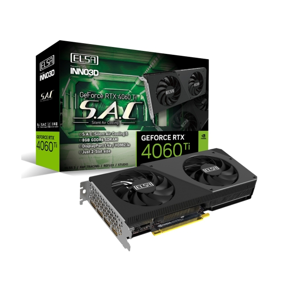 ELSA ELSA GeForce RTX 4060 Ti 8GB S.A.C GD4060T-8GERS PCIExp 8GB Graphic Card