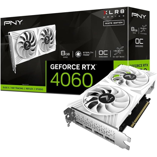 PNY GeForce RTX 4060 8GB XLR8 Gaming OC DUAL FAN White Edition VCG40608DFWXPB1-O PCIExp 8GB Graphic Card