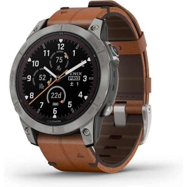 Smart Watch GARMIN fenix 7 Pro Sapphire Dual Power 010-02777-82 Ti Carbon Gray/Chestnut Leather Band Electronic Goods Wearable Devices