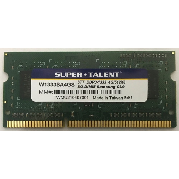 SUPER TALENT W1333SA4GS SODIMM DDR3 PC3-10600 4GB Memory