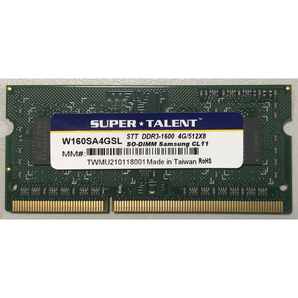 SUPER TALENT W160SA4GSL SODIMM DDR3L PC3-12800 4GB Memory