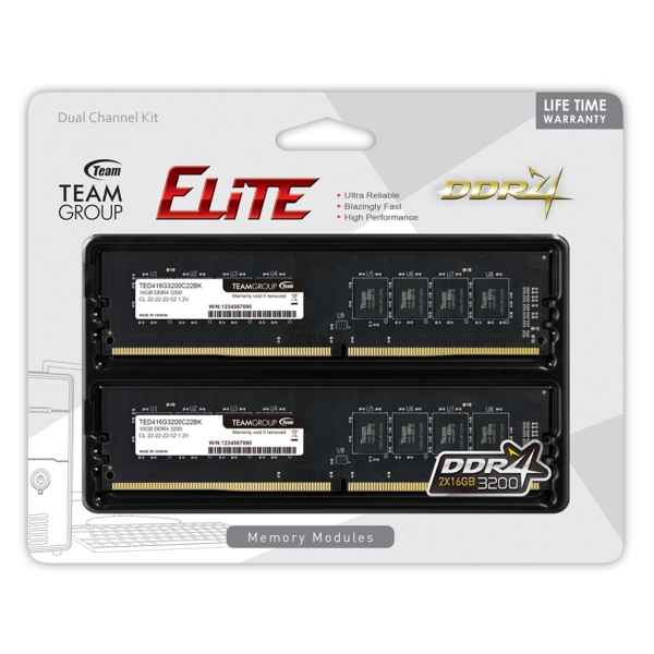 Memory Team TED432G3200C22DC01 DDR4 PC4-25600 16GB 2-Disc