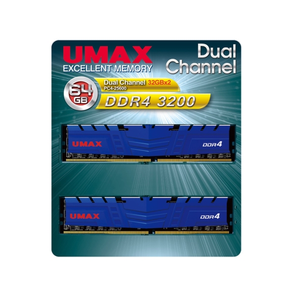 UMAX UM-DDR4D-3200-64GBHS/B DDR4 PC4-25600 32GB 2 pieces set Memory